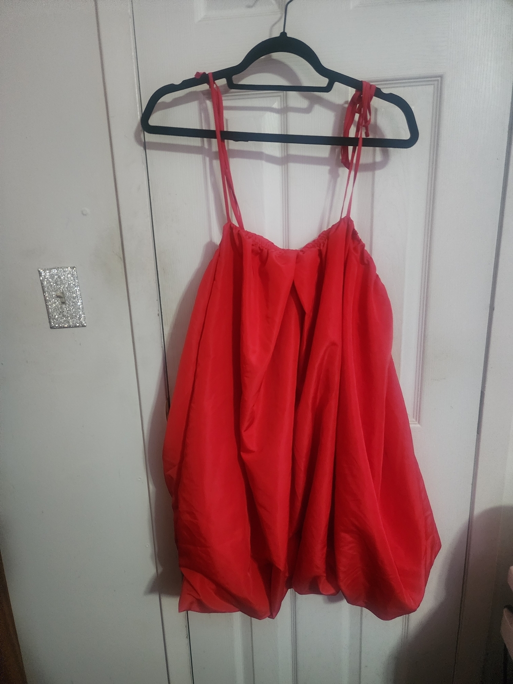 Bright Red Spaghetti Strap Bubble Dress - Picture 2 of 7